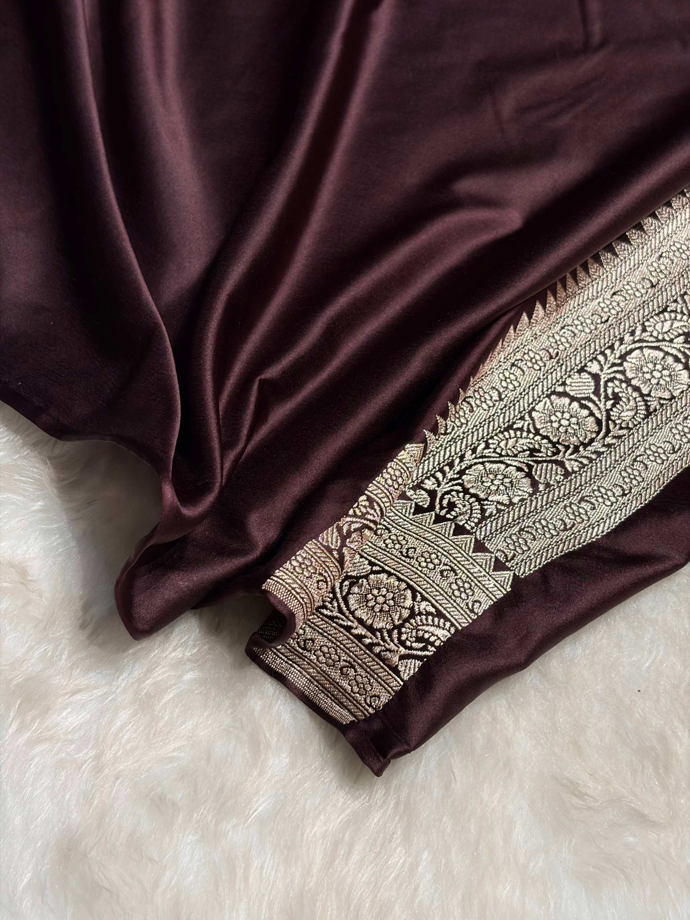 Dark Wine shade Booti Mashru Silk Saree MS26