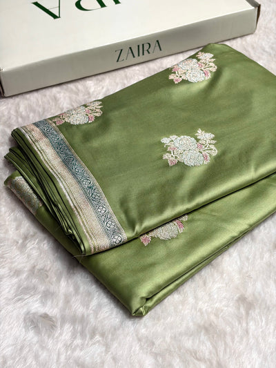 Pista Sona Rupa Minakari Floral Motif Mashru Silk Saree MCS50