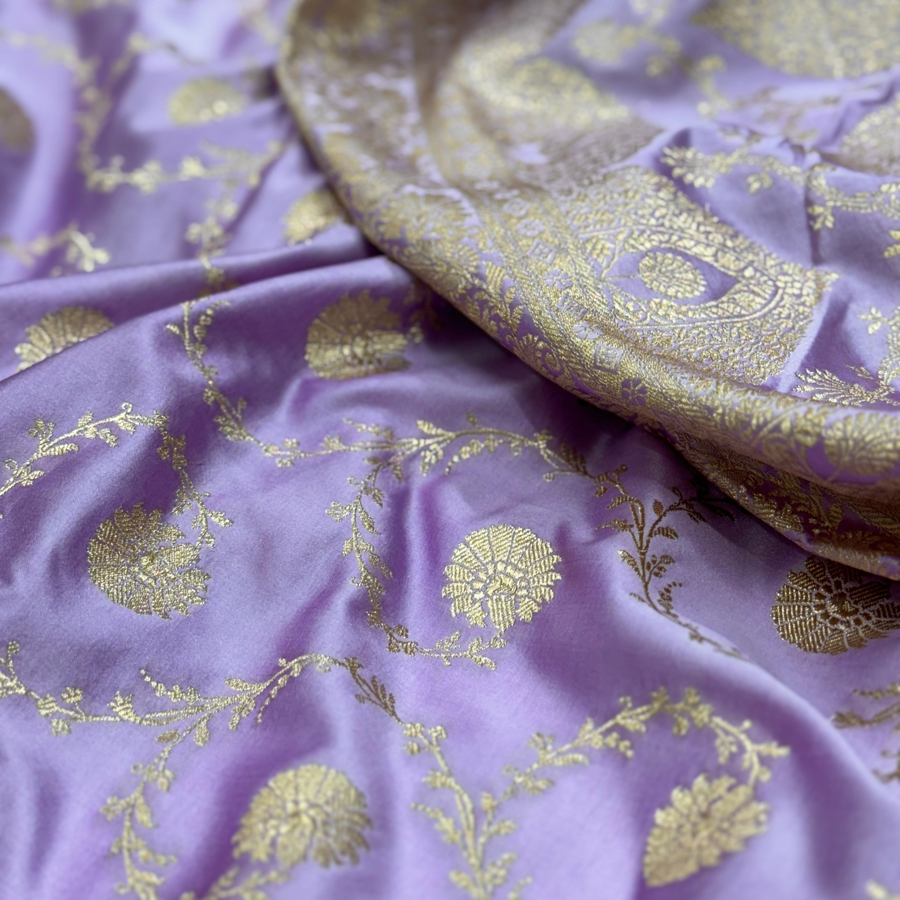 Lilac Mashru Satin Silk Jaal