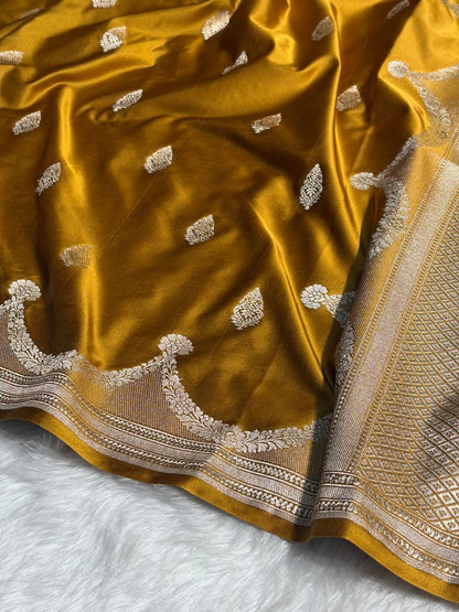 Mustard Scallop Mashru Silk Saree