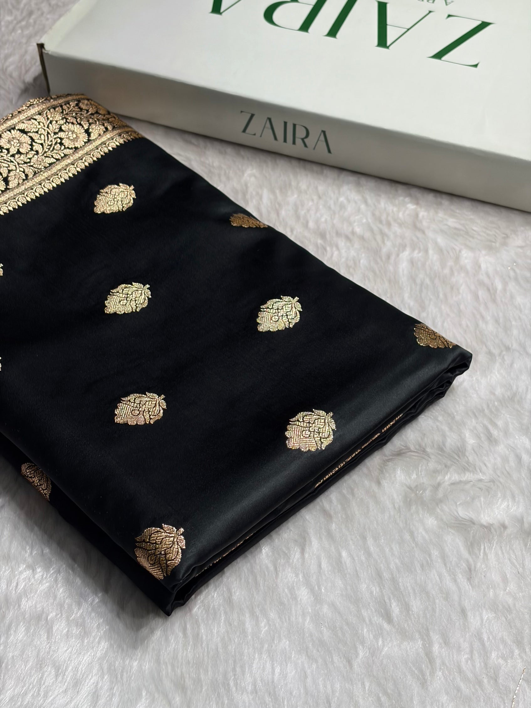 Black Booti Pattern Satin Katan Silk Saree SK65