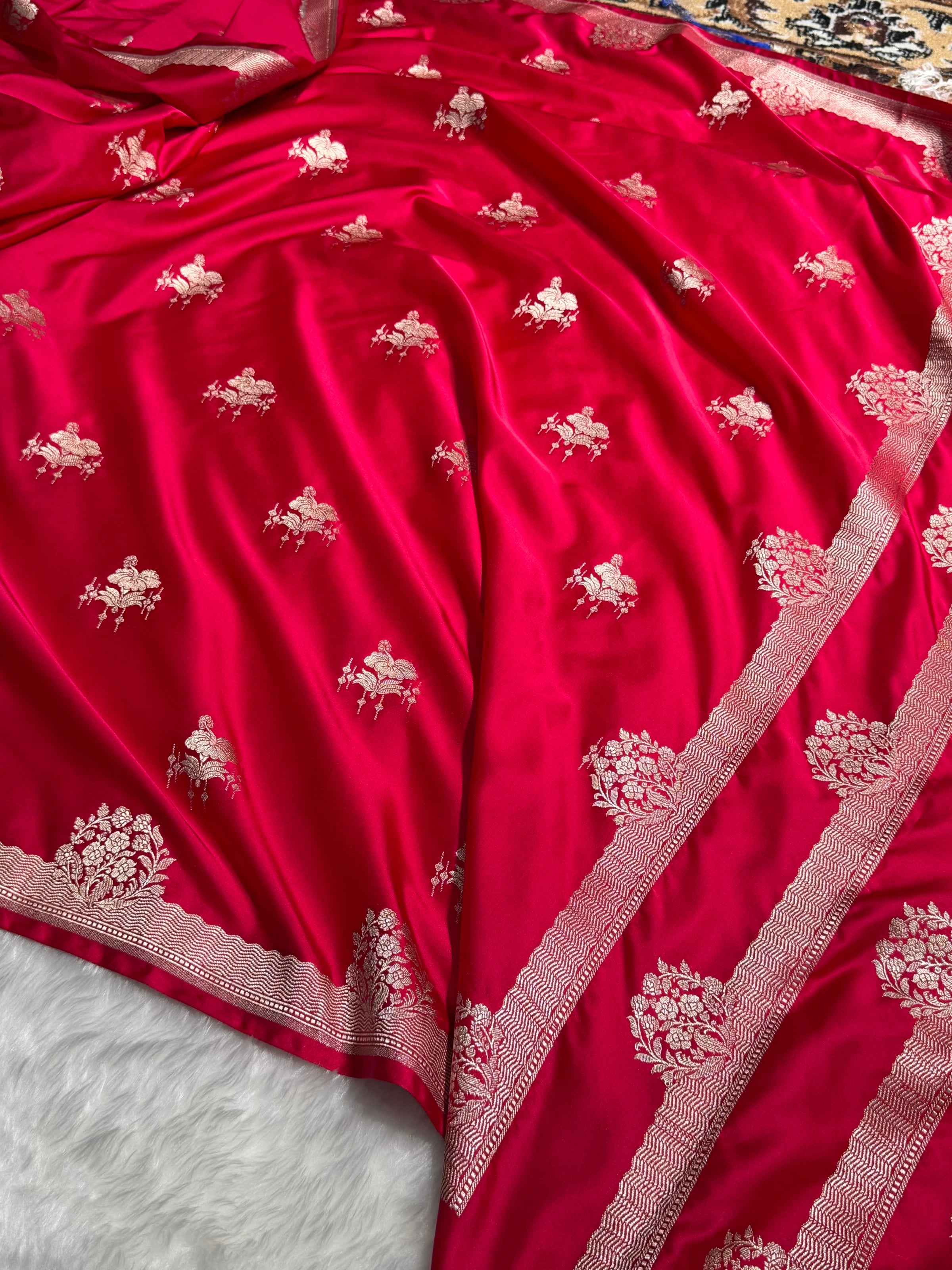 Banarasi Ruby Rani Shades Floral Mashru Silk Saree MS87