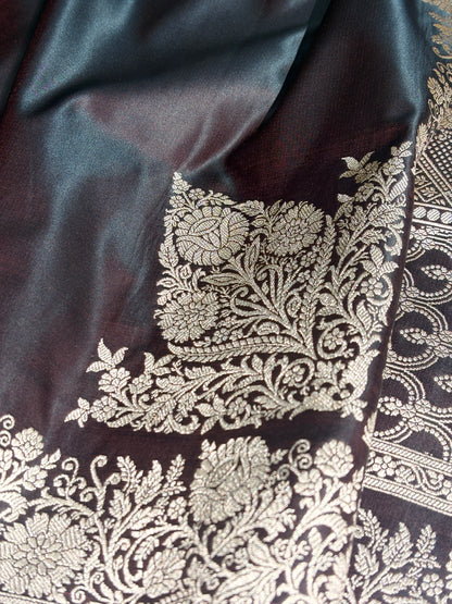 Garnet Shades Floral Border Mashru Silk Saree
