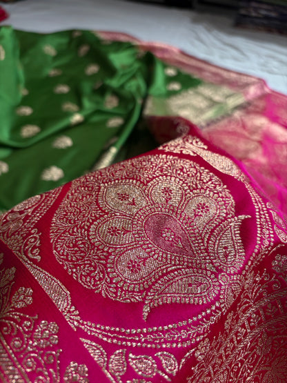 Green - Rani Banarasi Boota Katan Silk Saree SKM29