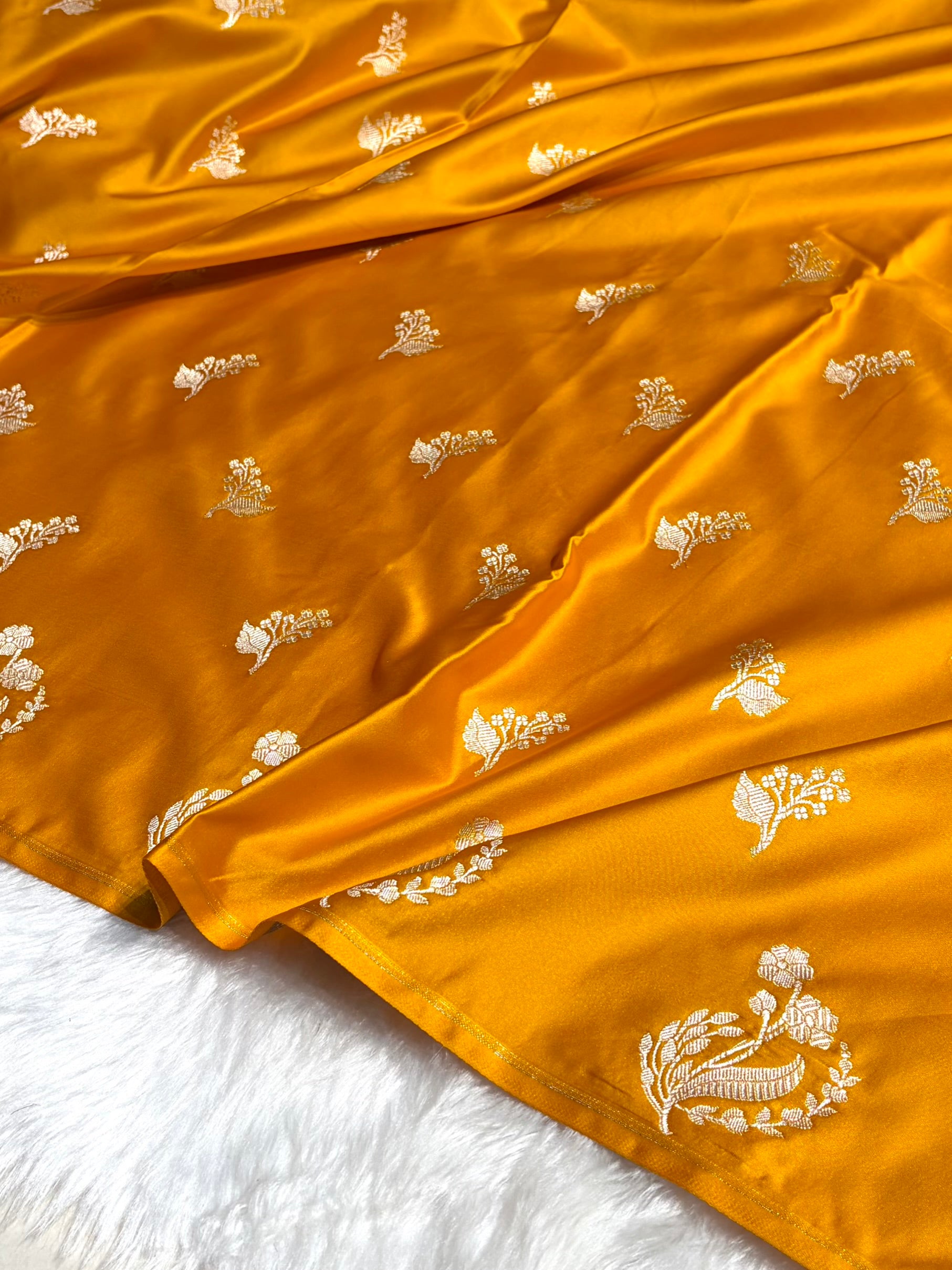 Mustard Boota With Floral Border Mashru Silk Saree MSM-91