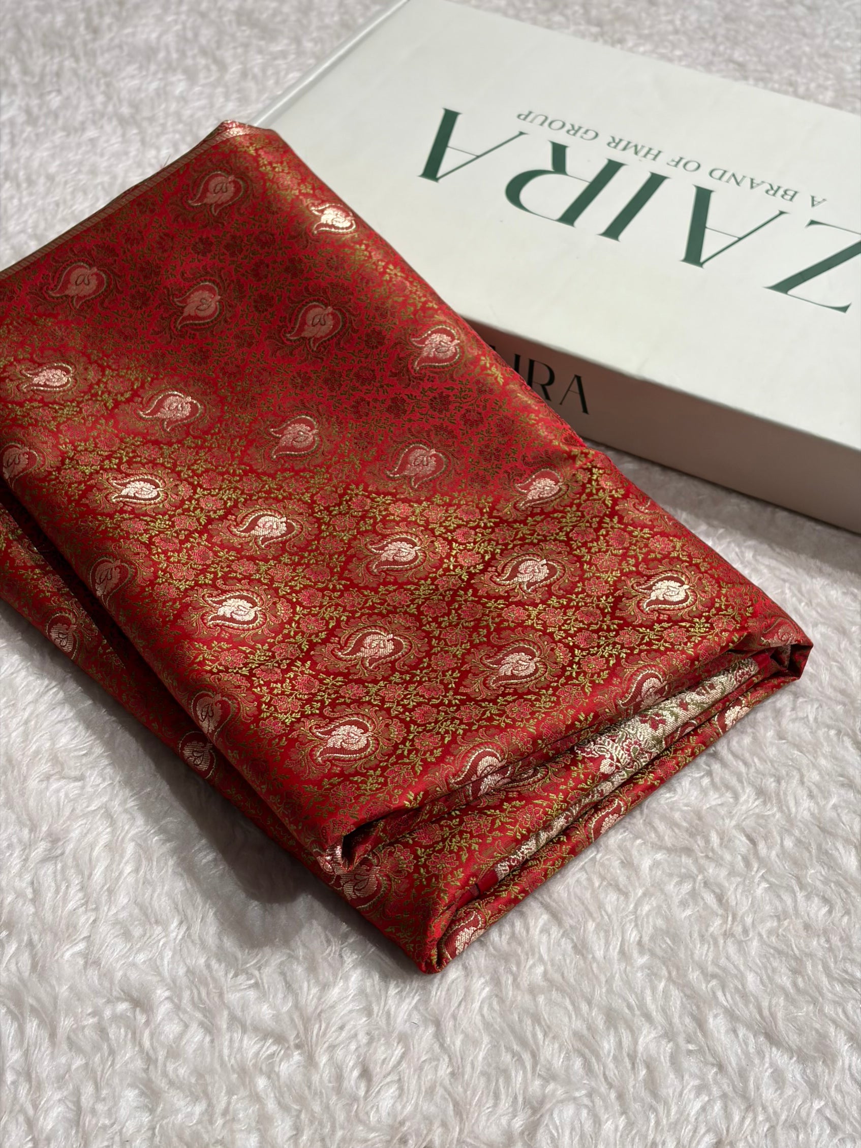 Red Jamawar Tanchoi With Minakari Jaal Katan Silk Saree SKTM-24