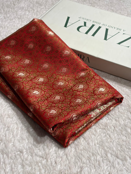 Red Jamawar Tanchoi With Minakari Jaal Katan Silk Saree SKTM-24