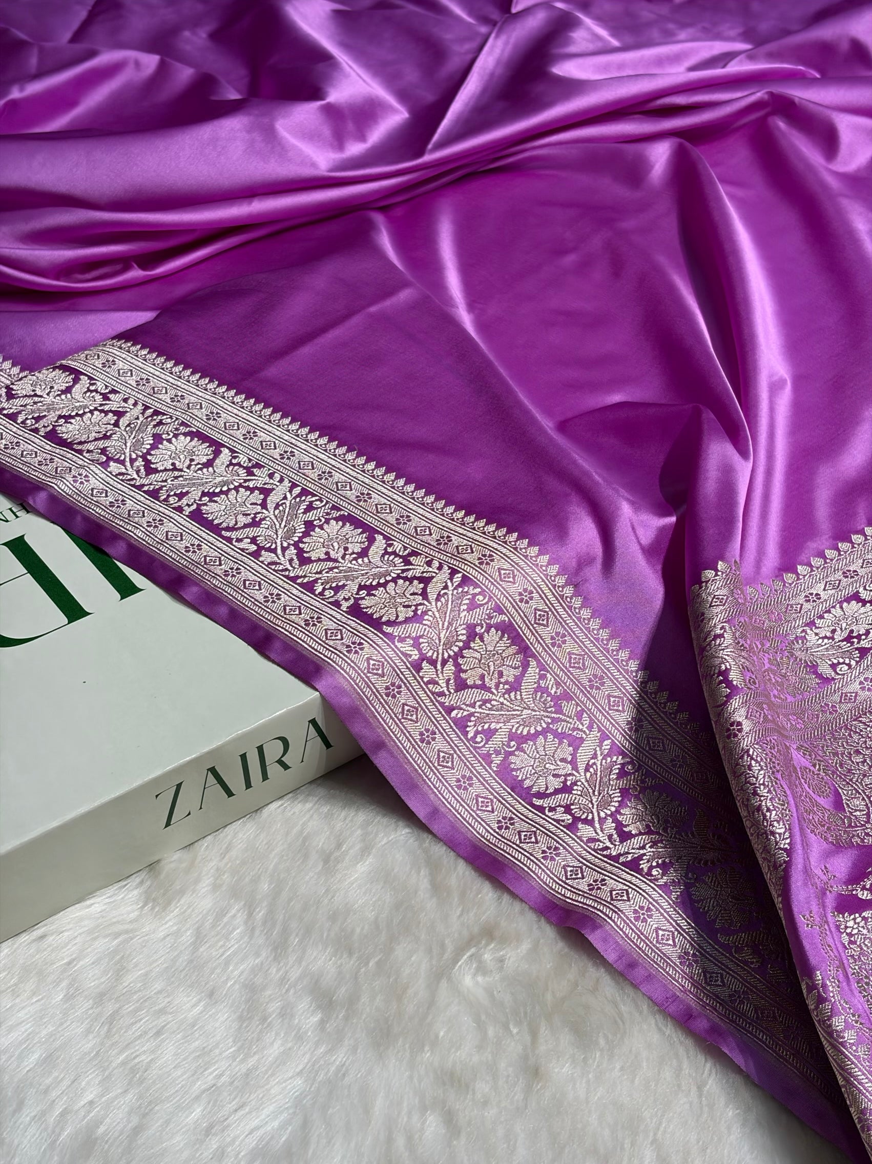 Lavender Plain Mashru Silk Saree MS22