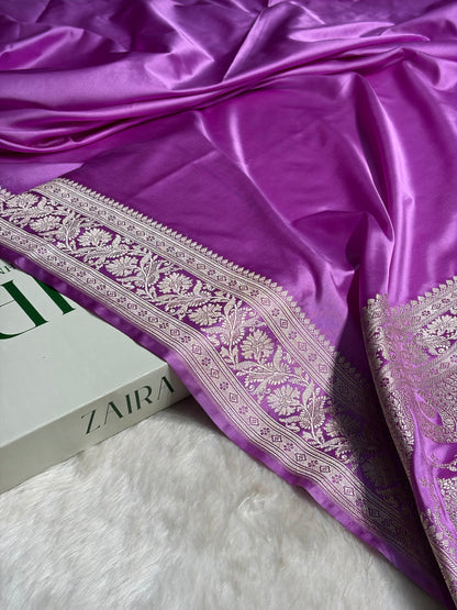 Lavender Plain Mashru Silk Saree MS22
