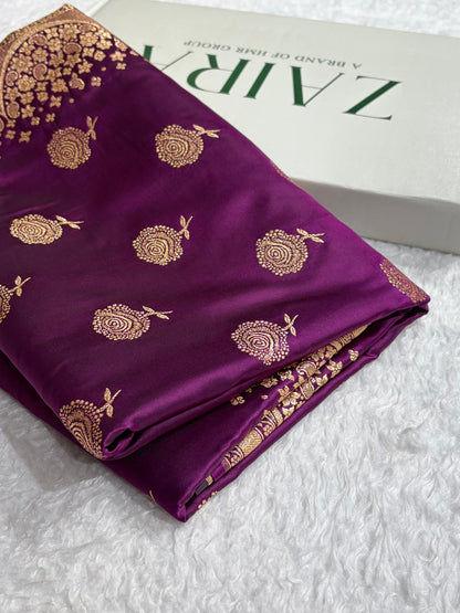 Banarasi Satin Katan Saree With Boota in Wine Shades SK111