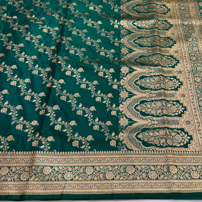 Light Weight Bridal Rama Green Satin Silk Saree