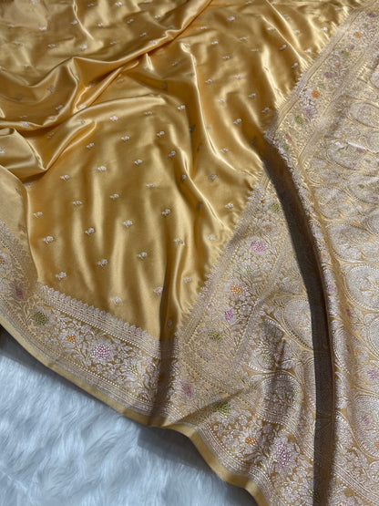 Lemon Shades With Minakari Border Booti Mashru Silk Saree MS77