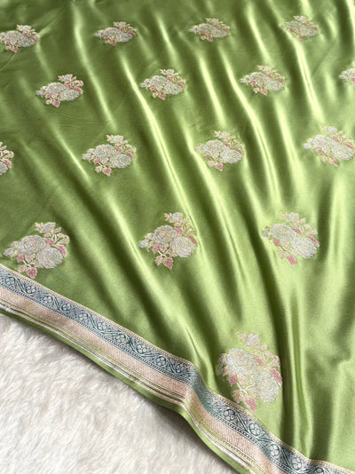 Pista Sona Rupa Minakari Floral Motif Mashru Silk Saree MCS50