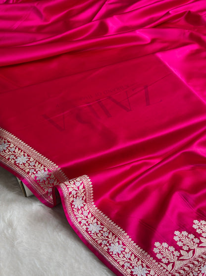 Rani Shades Plain Banarasi With Minakari Floral Border Mashru Silk Saree MSM-123