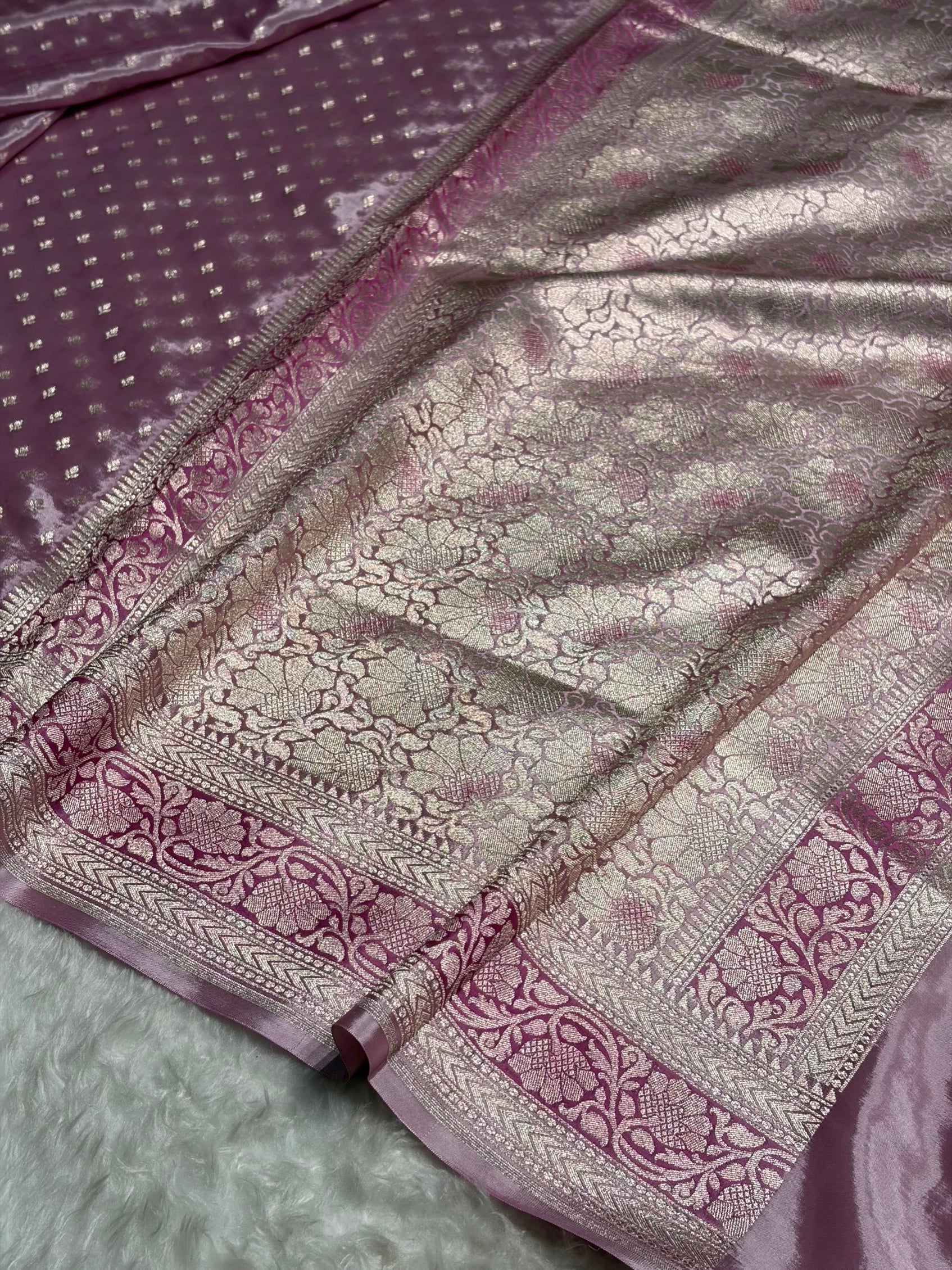 Onion Pink Shade With Contrast Border Crepe Silky Katan Banarasi Saree CSK-04