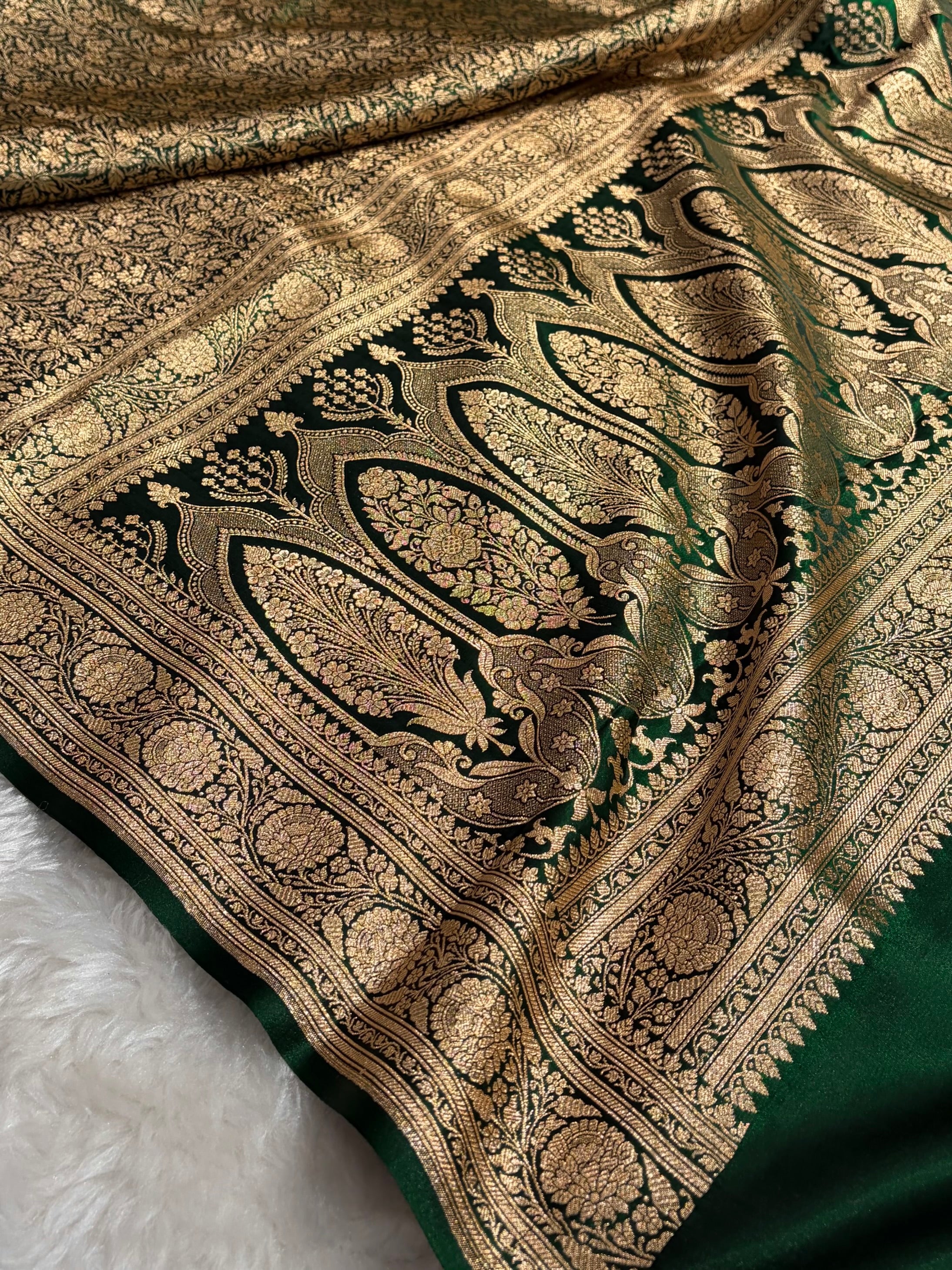 Bottle Green Shades Brocade Satin Silk Saree Banarasi Saree Shades SS30
