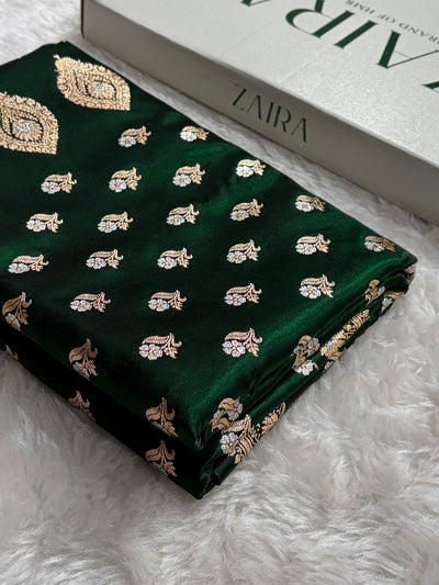 Banarasi Satin Silk Meena Boota in Bottle Green Shades SS38