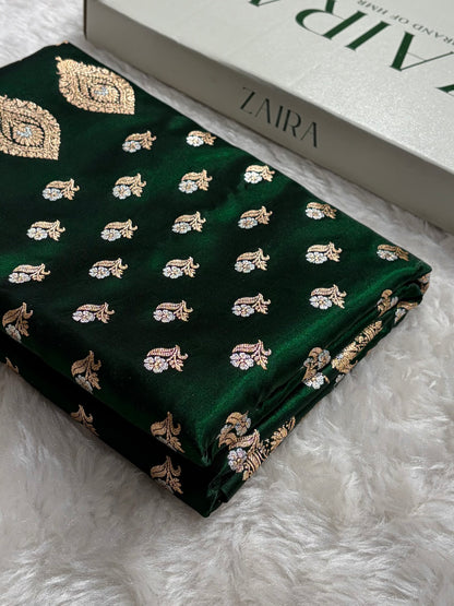 Banarasi Satin Silk Meena Boota in Bottle Green Shades SS38