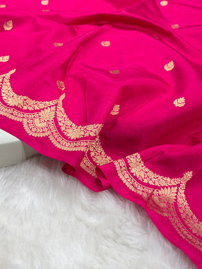 Rani Pink Shades Boota Handwoven Pure Katan Paper Silk RM-19