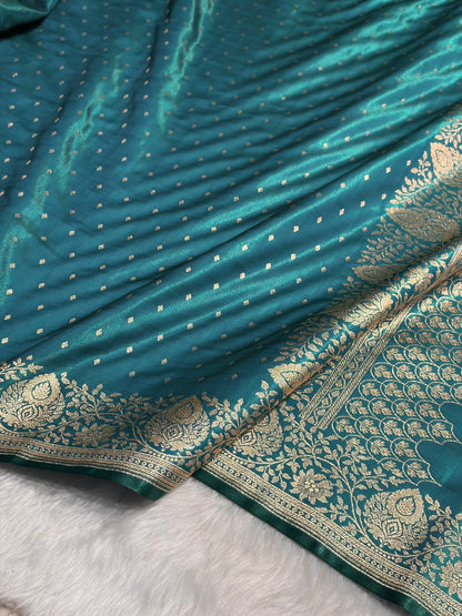 Ultra Light Weight Satin Silk Boota in Peacock Shades SS31