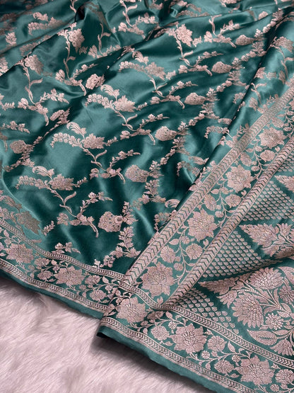 Turquoise Shades Jaal Mashru Silk Saree MS48