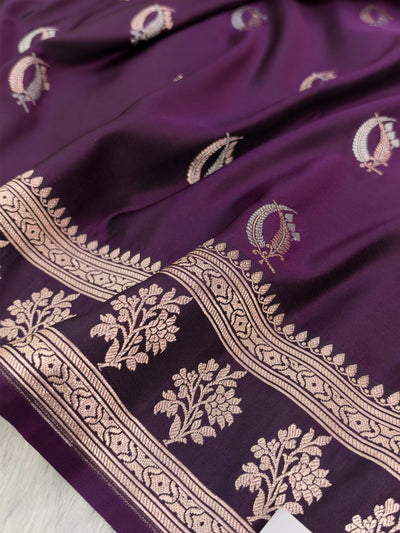 Dark purple Shades Banarasi Boota Pattern Floral Mashru Silk Saree MSM-112