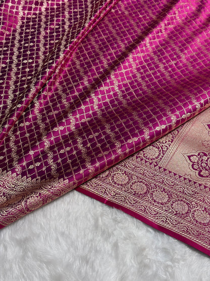 Cross Magenta Banarasi Brocade Soft Katan Silk Saree SKB-01
