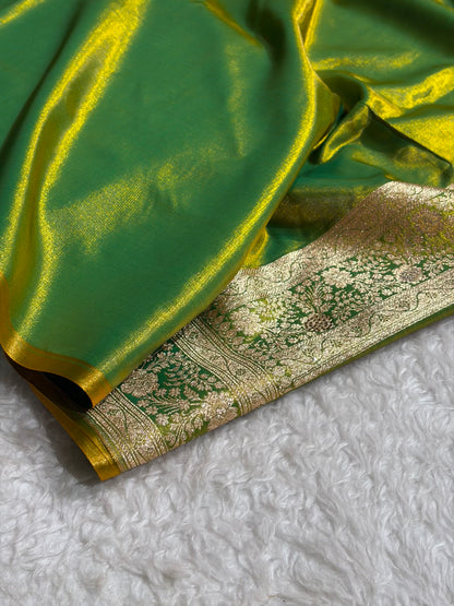 Liril Green Shades Banarasi With Swarovski Stone Work Satin Silk Saree BSS33
