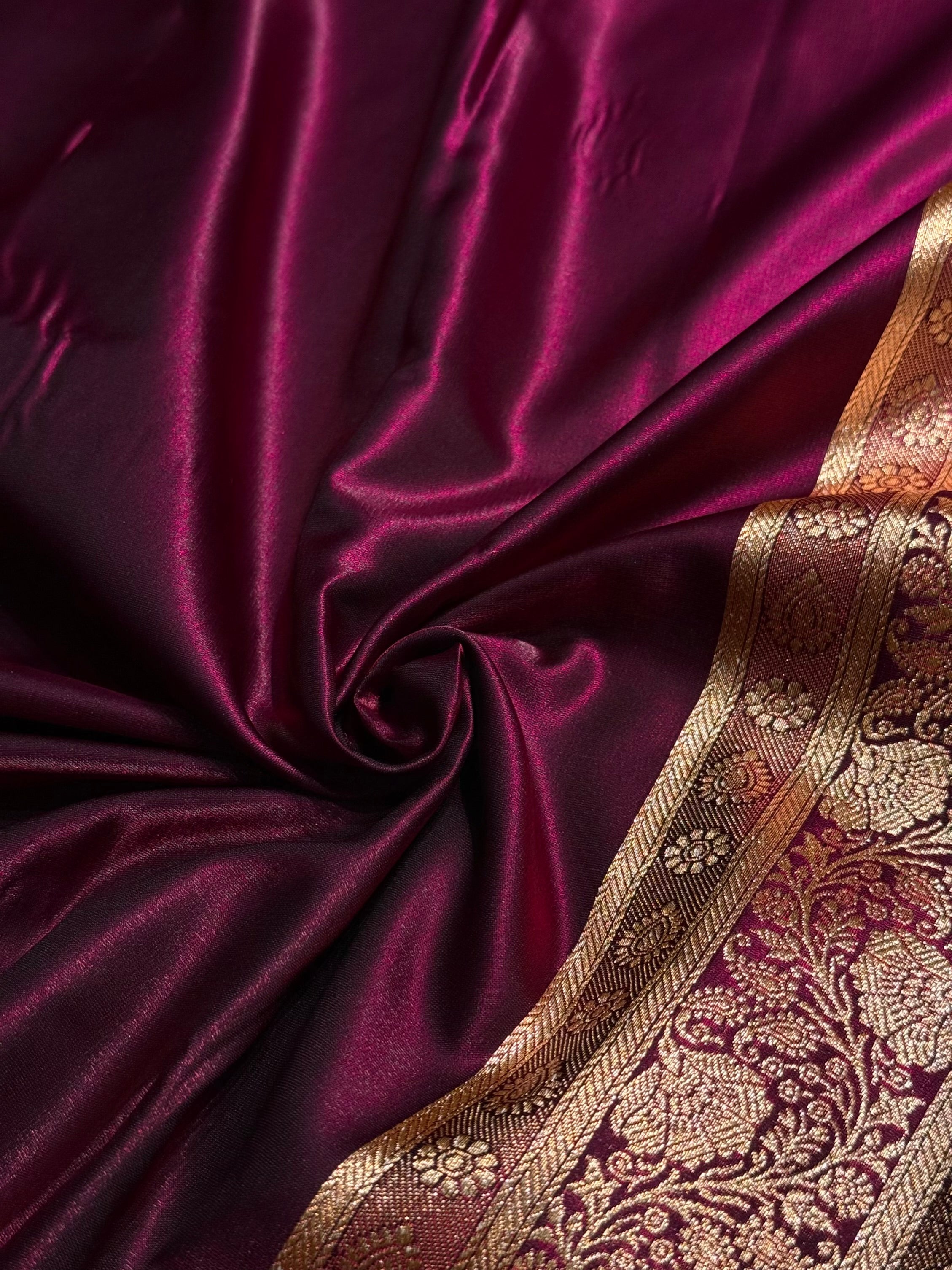 Satin Silk Saree Floral Boota in Wine Shades SS27