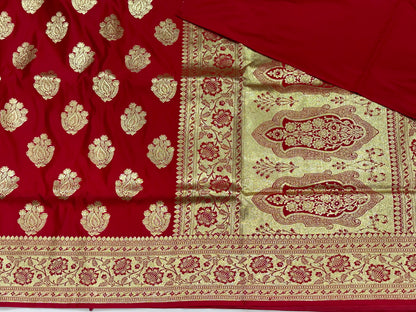 Red Boota Satin Katan Silk Saree