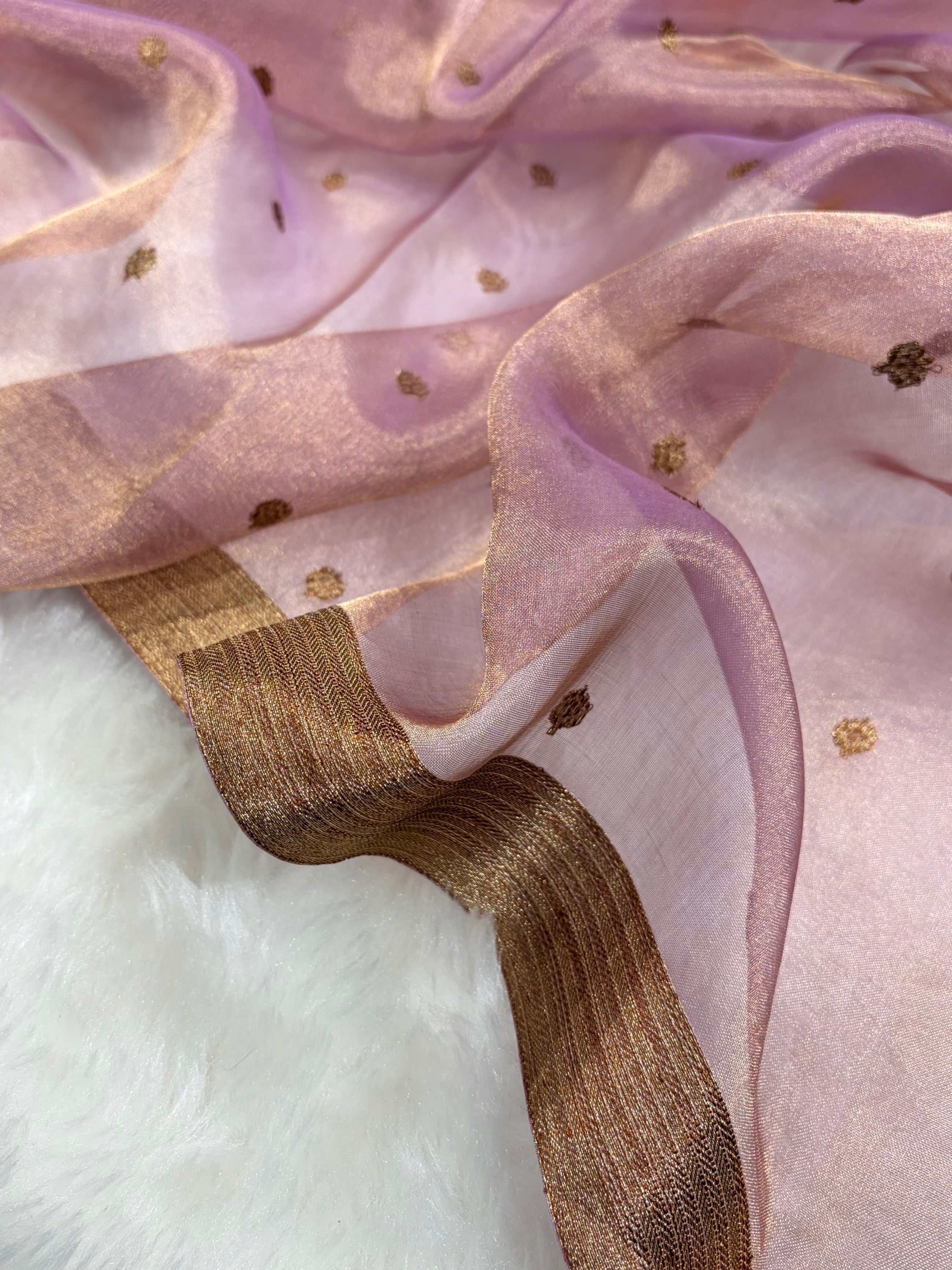 Pinkish Lavender Bananasi Floral Shades Pure Tissue Silk Saree PT-44