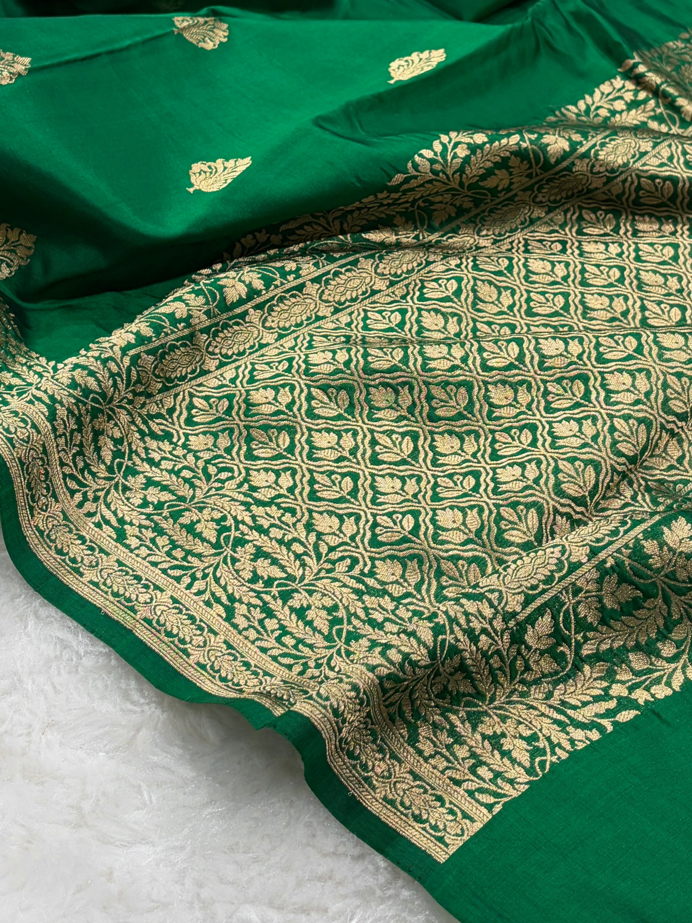 Bottle Green Boota Handwoven Pure Katan Paper Silk RM-31