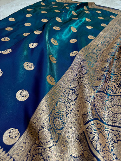 Peacock Green Chand Tara Satin Silk Saree SS04