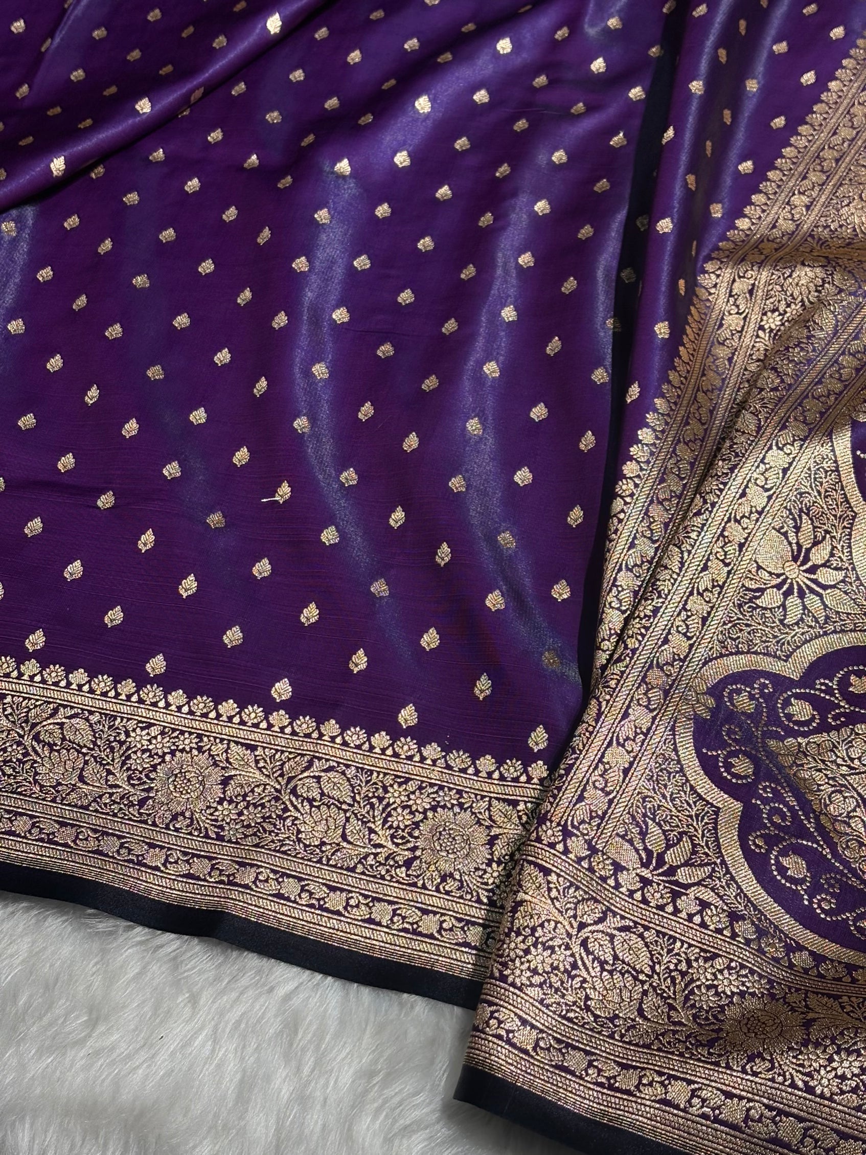 Ultra Light Weight Satin Silk Booti in Dark Purple Shades SS06
