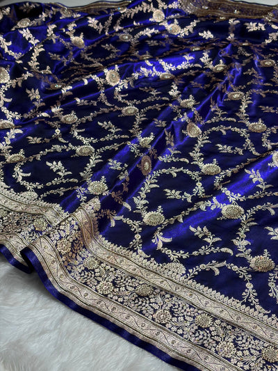Satin Silk Banarasi Jaal in Royal Blue Shades with Work BSS14