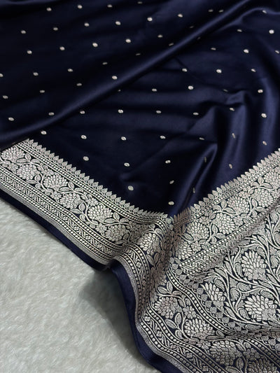 Dark Navy Blue Shades Booti Mashru Silk Saree MCS65