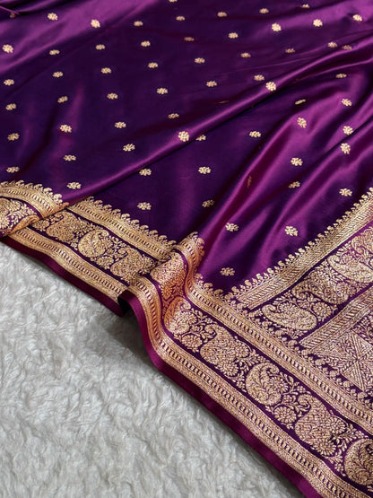Banarasi Satin Katan Saree With Boota Pattern in Wine Shades SK127
