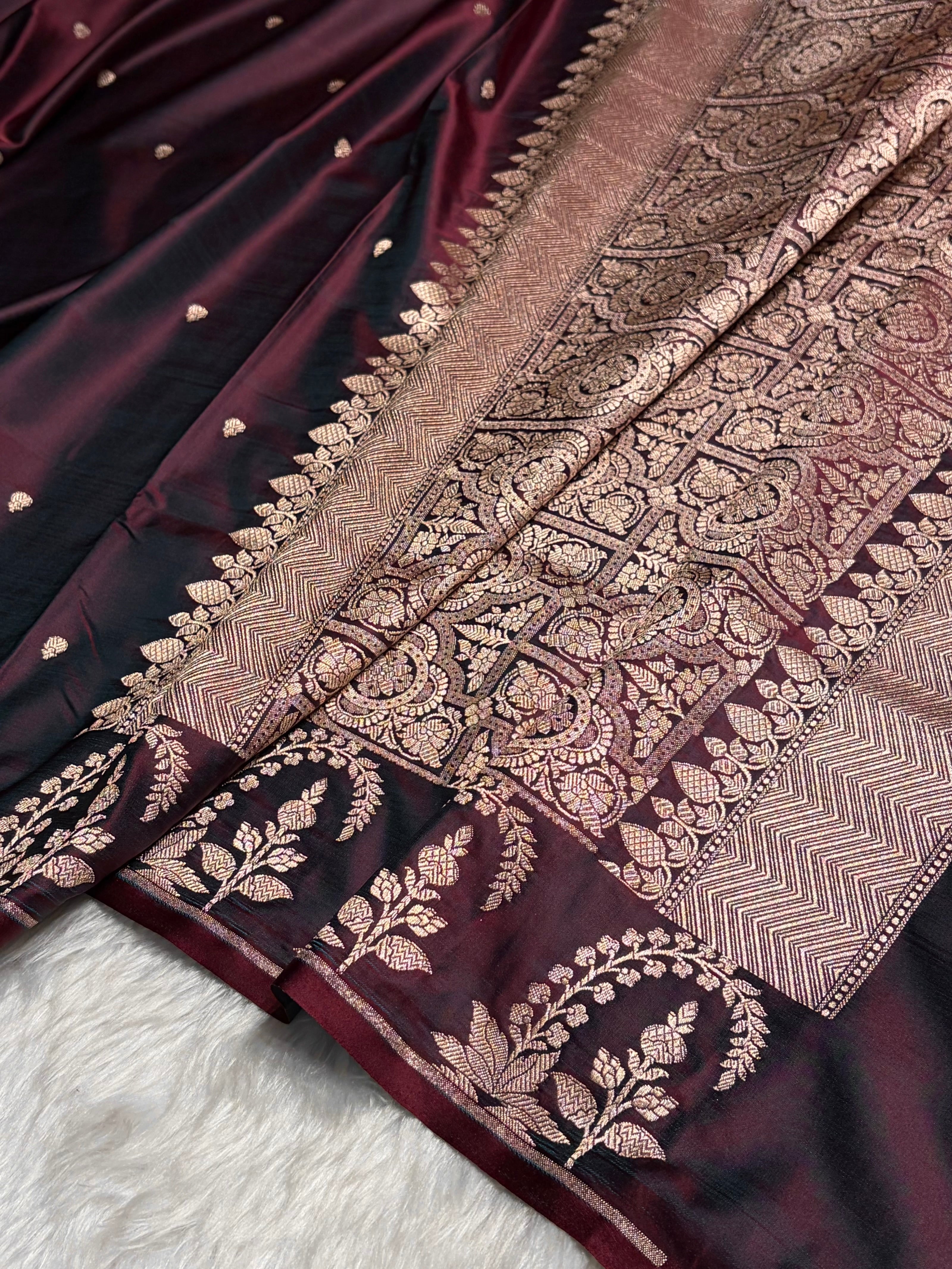 Cross Wine Boota With Floral Border Mashru Silk Saree MSM-95