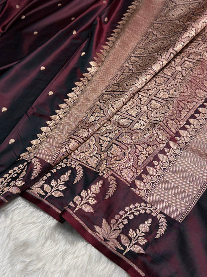 Cross Wine Boota With Floral Border Mashru Silk Saree MSM-95