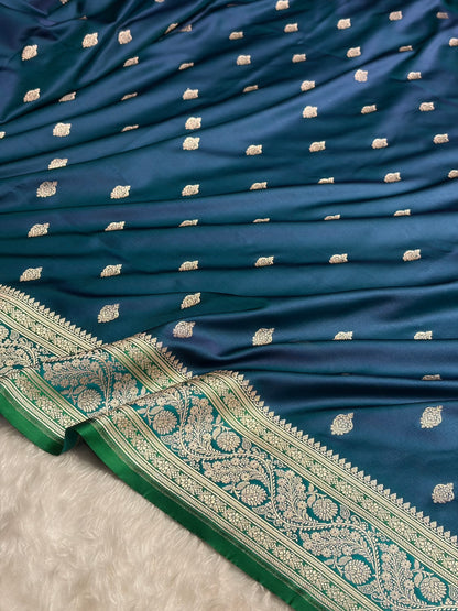 Banarasi Peacock With Contrast Rama Floral Border Mashru Silk Saree MSM-101