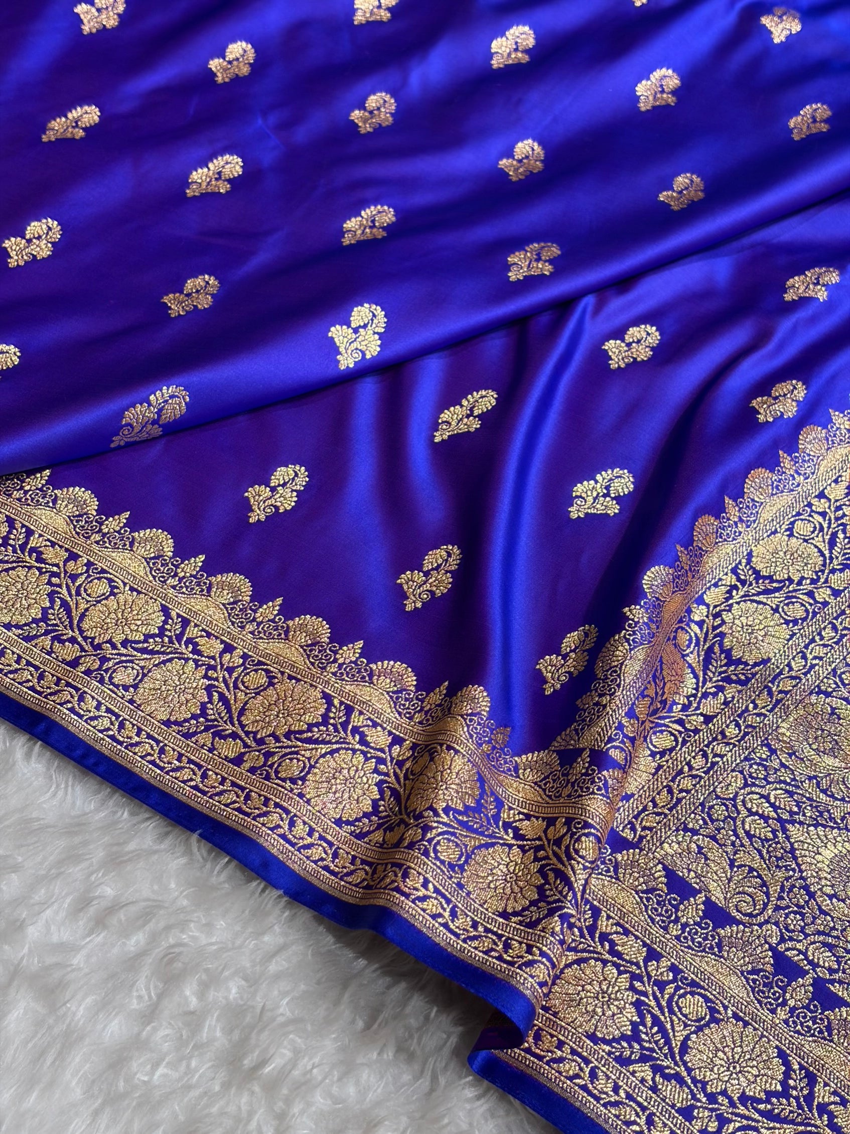 Royal Purple Shades Floral Booti Motif Satin Katan Silk saree SK61