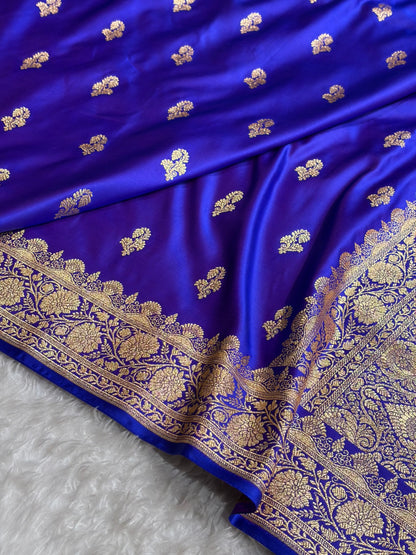 Royal Purple Shades Floral Booti Motif Satin Katan Silk saree SK61