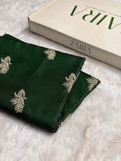 Dark Bottle Green  Boota With Floral Border Mashru Silk Saree MSM-89