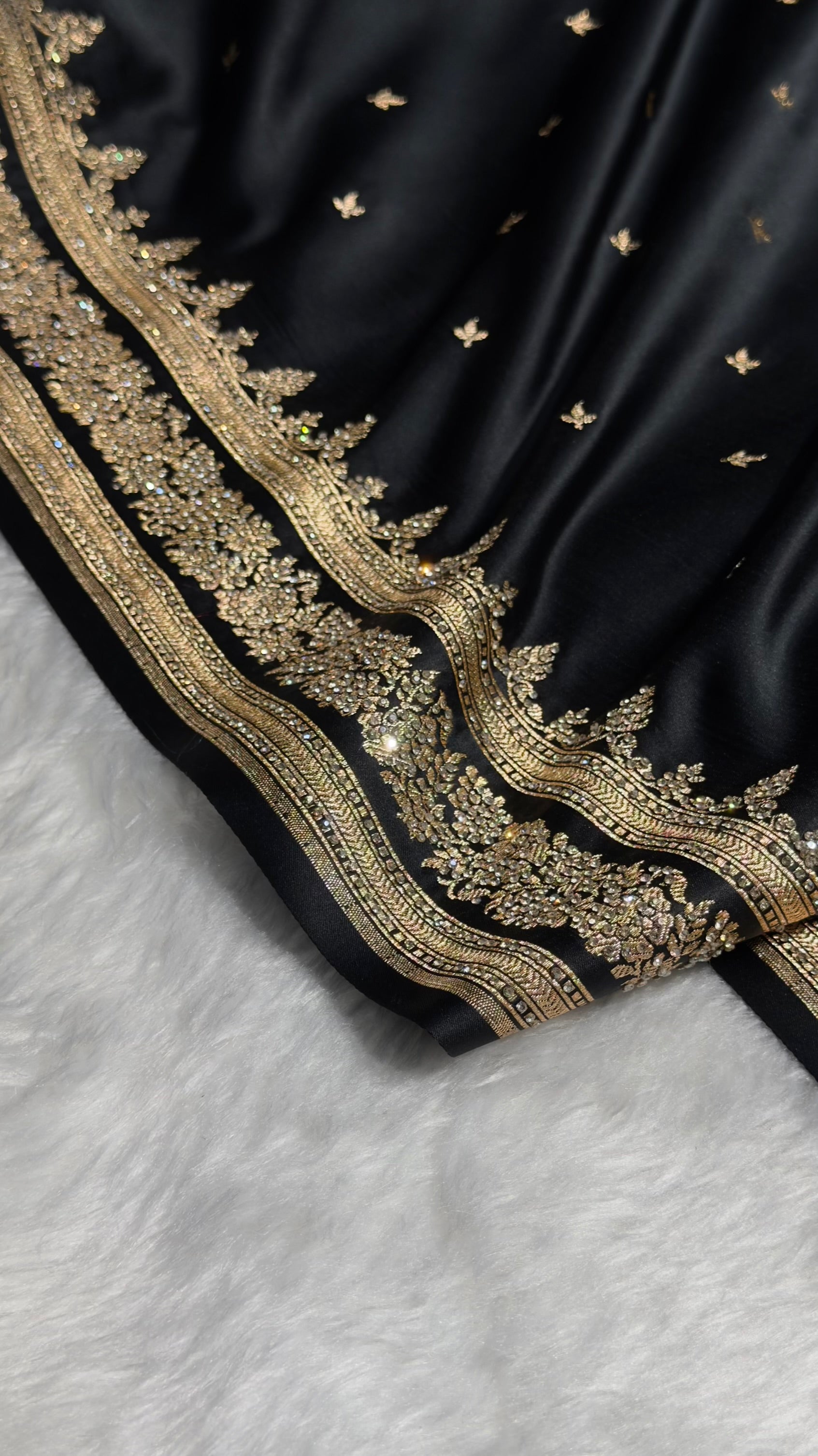 Black Banarasi Swarovski Work Booti Katan Silk Saree BSKM17