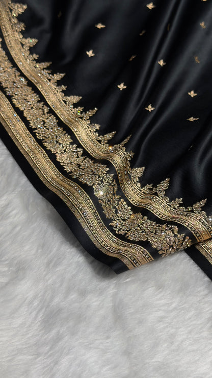 Black Banarasi Swarovski Work Booti Katan Silk Saree BSKM17