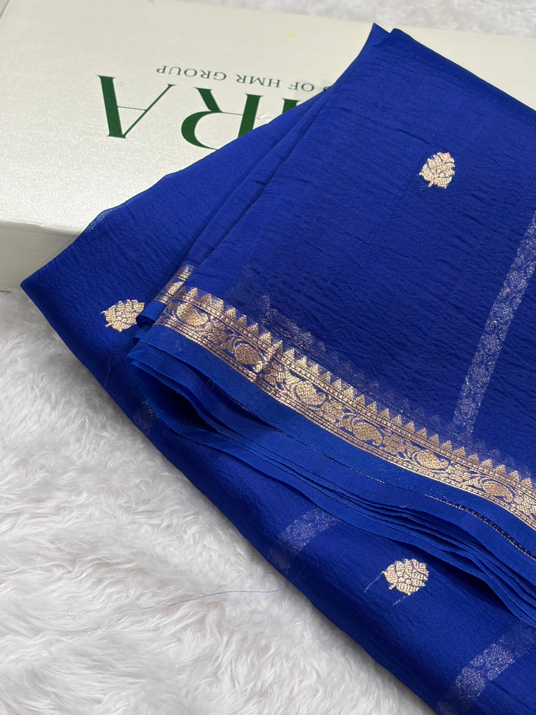 Banarasi Pure Organza Royal Blue Shades Banarasi Silk Saree PO-35