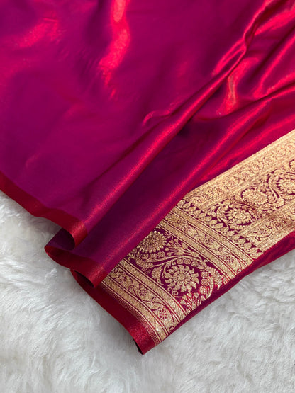 Banarasi Satin Silk Saree Cross with Booti in Magentic Red Shades SS24
