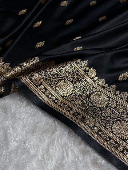 Banarasi Satin Katan Saree in Black Shades SK82