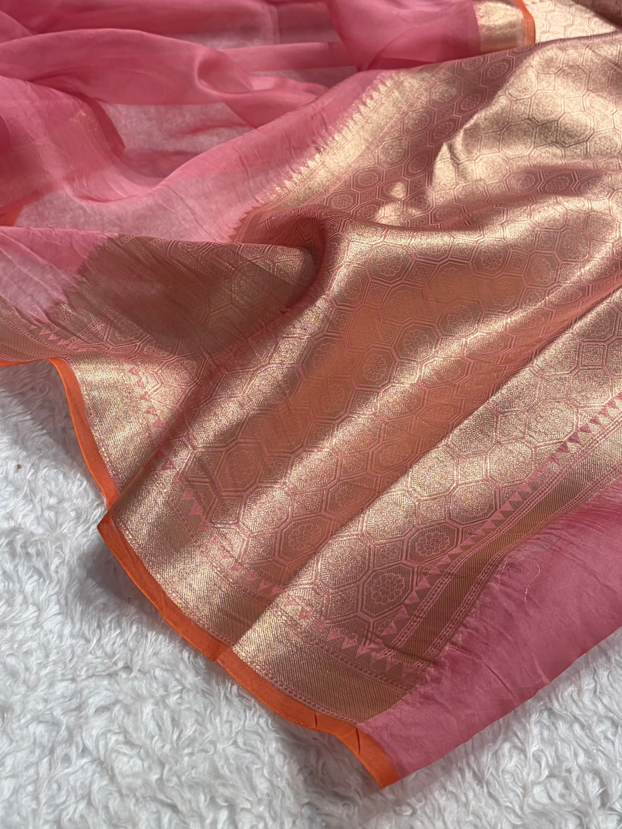 Pure Organza Baby Pink Banarasi Silk Saree PO-01