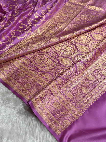 Lavender Shades Floral Jaal Pattern Satin Katan Silk saree SK55